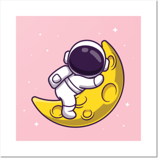 Cute Astronaut Sleeping On Moon Cartoon Posters and Art